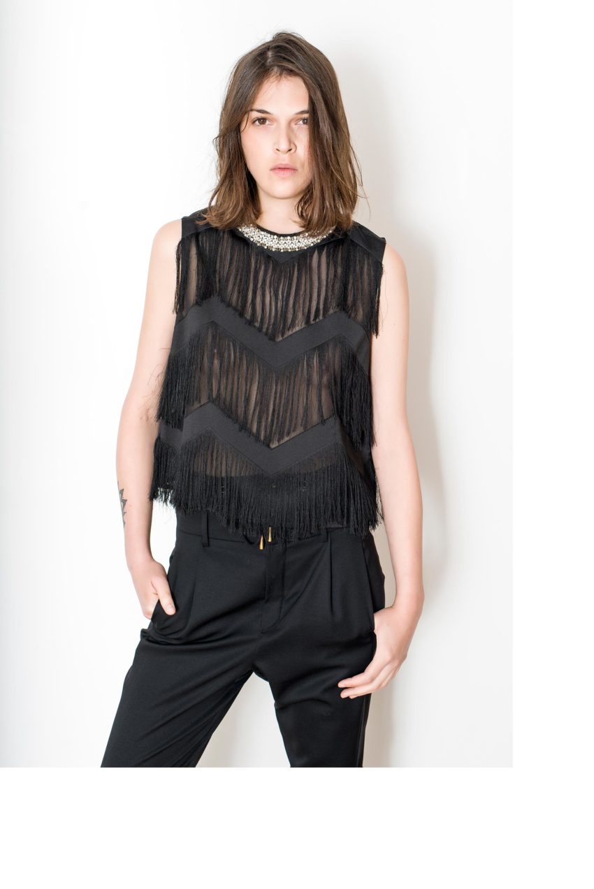LOLA TOP – Fringes On Burnt Out Polyester